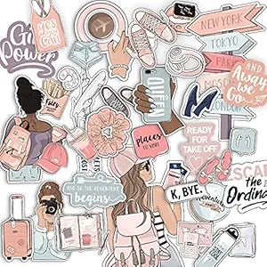 Girls Power, Time to Travel and Adventure Waterproof Vinyl Sticker (Mix) - Pack of 40.