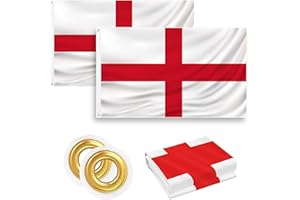 ARTLIVE Giant St Georges England Flag 5ft x 3ft For Flagpoles 2 PCS St Georges Cross Outdoor English Flag, Large England Flags For Houses, Gardens, Events And Match Days