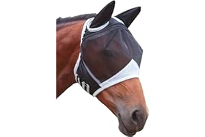 BBIURER Fliegenmaske Pferd mit Ohrenschutz & Elastizität, Uv-Beständig, Atmungsaktive Fliegenhaube Pferd Cob Größe L (Schwarz)