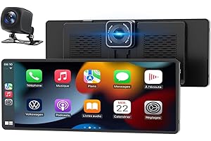 ELINSONG Pantalla Coche, 10.26" Pantalla Carplay Coche para Apple y Android con Cámara Trasera y Delantera HD 1080P, Navegación GPS, Sonido Premium, Control por Voz, Encendedor de Coche de Doble Puerto