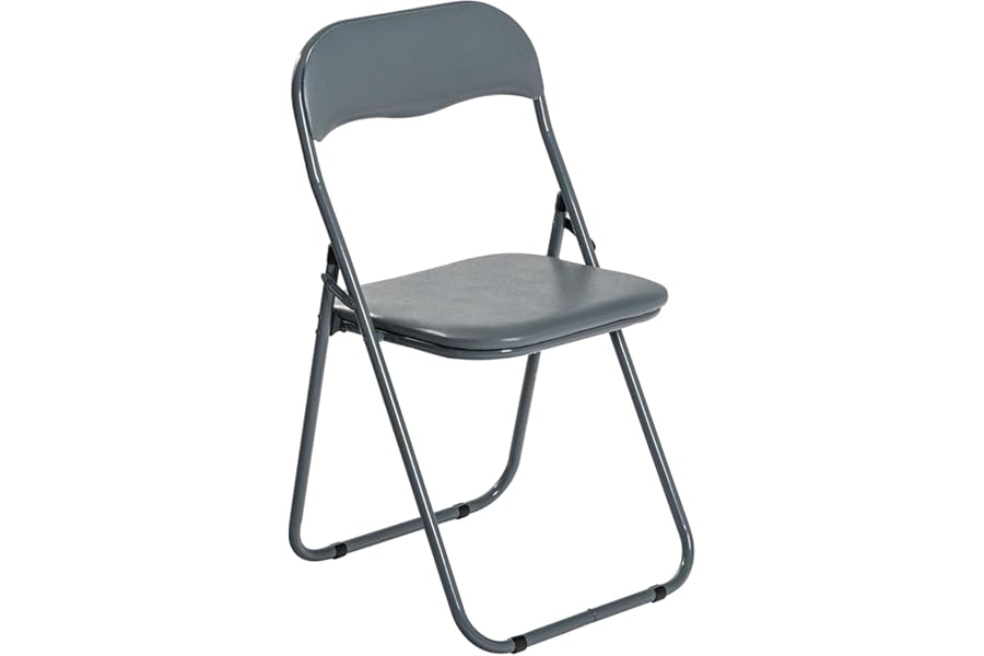 Harbour Housewares Padded Folding Chair - Solid Grey - Pack of 1 - Easy Store Metal Frame Foldable Desk Chair for Office, Dining, Kitchen