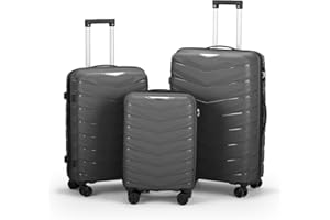 Karl home Luggage Set 3 Piece, PP Hard Shell Suitcase with Spinner Wheels & TSA Lock, Lightweight Carry on Suitcase Set 20in Carry-on 24in 28in Checked, Dark Grey