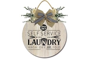 Geroclonup Targa per porta della lavanderia, decorazione rustica rotonda in legno da appendere, per inaugurazione della casa, decorazione da parete per interni, 28 x 28 cm