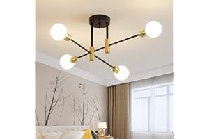 Jasni Sputnik Ceiling Light Chandelier Mid Century Modern Nordic Pendant Lighting 4 Lights Fixture Black Gold Semi-Flush Mount Ceiling Light for Bedroom,Dining Room,Kitchen,Office,Hallway (4-Light)