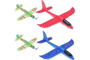 Yijunmca Red Blue 14.2” Throwing Foam Plane 2 Flight Modes Glider Plane Flying Toy for Kids 2 Holes Styrofoam Airplanes Gifts for Boys Girls Outdoor Sport Aircraft Birthday Party Favors, 2 Packs