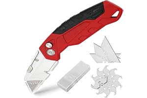 HOMLYNN Universalmesser, Portabel Teppichmesser, zusammenklappbares Gebrauchsmesser mit Klingenaufbewahrungsdesign für Kartons und Schachteln（Inklusive 3 Trapezklingen und 10 Hakenklingen）