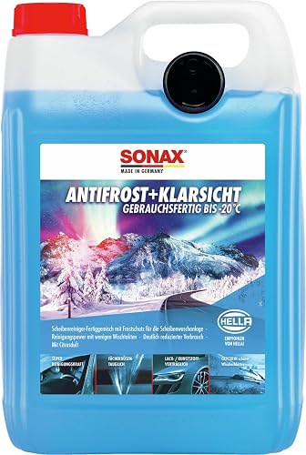 SONAX Antifreeze + Clear View Ready to Use up to -20°C (5 Litres), Faster, Streak-Free and Effective Windscreen Cleaner for Winter | Item No. 03325000