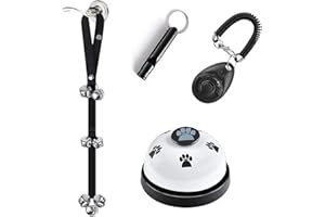 Kelivi Puppy Potty Training Set - 4 Pack Adjustable Dog Bells with Clicker & Whistle - Cat Communication Device