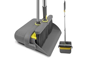 Gigtoop Ensemble de balais, Ensemble Balai et Pelle à Poussière,Pelle à poussière avec Dents de Peigne, Balayette et Pelle à Poussière Verticale Coupe-Vent pour Le Nettoyage des Sols (Gris)