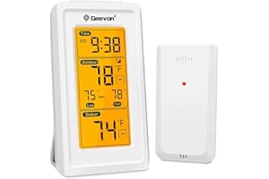 Geevon Indoor Outdoor Thermometer Wireless Digital Hygrometer Temperature Gauge with Time, 200ft/60m Range Temperature Humidity Sensor (151 White No Batterires)