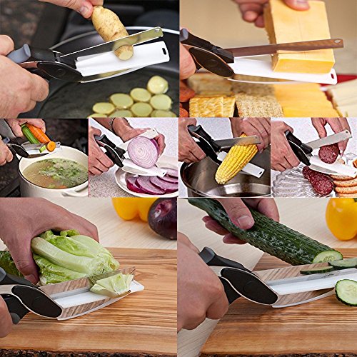 Wenaough Multifunktionale Nahrungsmittelzerhacker 2 in 1 Küchenmesser Schneidebrett Schere Fleisch Gemüse Kochen Beschneideschneider Baby-Nahrungsergänzung Schere mit Wandhalterung - 4