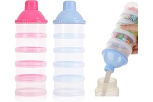 MANWETYE 5-Lagiger Milchpulver-Portionierer, Tragbarer Milchpulverspender, Säuglingsnahrungskasten für Reise und Nachtzeit, Rosa + Blau, 2 Stück, BPA-frei