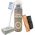 Quick Nubuck and Suede Shoe Polish and Shoe Care Kit | Color - Camel | Pack of 125 ML Shoe Polish Renovator, Handled Brush, Suede Wooden Brush and Cleaning Block. Complete Renovator Kit