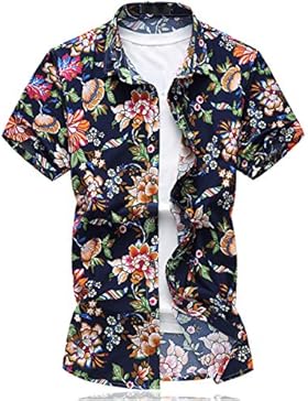 Mirecoo Herren Strand Hemd Hawaii-Print mit Blumen kurzarm T-Shirt Ferien