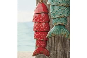 ASSLYE Colored Koi Fish Wind Chime Ornaments, Fish Ornament Garden Patio Home Accent, Fish Garden Wind Chime Decor Brass Fish Windchime, Vintage Color Carp Fish Resin Garden Art Outdoor Garden Decor (Red)