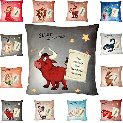 Sternzeichen Kissen Sofakissen Couchkissen Decokissen 35x35 Füllkissen Geburtstag Tierkreiszeichen , Variante:Stier