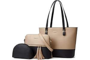 NICOLE & DORIS Borse da Donna Grandi Borse in PU Pelle Borsa a Tracolla Multicolore Spalla Borse Moda Casuale Borsa Tote Bag 3 Pezzi Set Oro con Nero