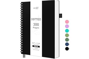 RETTACY Cuaderno A4 con Puntos, Cuaderno en Espiral, 300 Hojas/150 Páginas para Escribir, 100 g/m², Tapa Dura de PVC, para Mujeres, Hombres, Trabajo, Oficina, Escuela, 21,5 x 27,9 cm, Negro