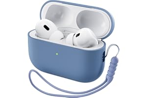 ORNARTO Etui kompatybilne z Airpods Pro 2 (2022), ochronne etui z płynnego silikonu do Airpods Pro 2. generacji, ze smyczą, miękka skóra, z przodu LED, widoczne silikonowe etui, niebieskie (French