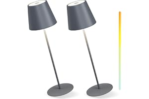 ‎MALUX MALUX Tischlampe Kabellos 2Stück Touch Control Dimmbare Warmweiß 2700K-4000K Metall Led Tischlampe Akku Wasserdicht IP54 Led Akku Tischleuchte für Garten Esstisch Schlafzimmer Balkon Hotel(Grau)