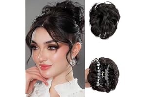 YSDQS HAIR Claw Clip Messy Bun Hair Piece Tousled Updo Hair Buns Extension Elastic Hair Band Hair Pieces Curly Scrunchie For Women (Natural Black)