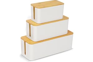 BEZORR Cable Tidy Box, 3 Larger Cables Organised Box, Cable Storage Box with Bamboo Lid for Hiding Messy Cables Wire Management 16"x 6.2"x 5.4" and 12.6"x 5.3"x 5.1" and 9.2"x 4.7"x 4.7"