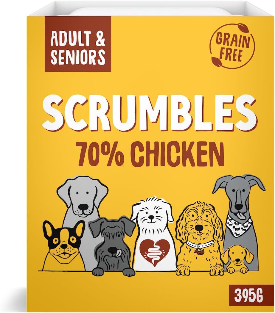 Scrumbles Natural Wet Dog Food, Grain Free Recipe with 70% Chicken and Slippery Elm, 7x 395g,package may vary