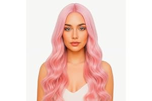 GENERIC DAVBNM Pink Wigs for Women Girls, 28 Inch/70 cm Long Pink Wavy Wig, Curly Synthetic Hair Ladies Wigs, Fashion Women Party Cosplay Wig for Halloween Costume Cosplay Party & Daily Use