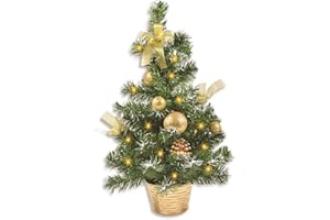 RIFFELMACHER & WEINBERGER Riffelmacher Geschmückter Weihnachtsbaum beleuchtet 50cm 20257 - Gold - Weihnachtsbaum mit Lichterkette Schleifen Christbaumkugeln