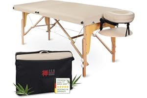 ZEN MASSAGE WARE ZEN - Lettino massaggio mobile StartUp pieghevole & regolabile - tavolino massaggio legno massiccio stabile - panchina massaggio con poggiatesta, braccioli e borsa da trasporto regolabili (crema)