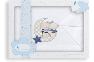 INTERBABY- Sábanas Cuna Osito Amoroso Blanco Azul