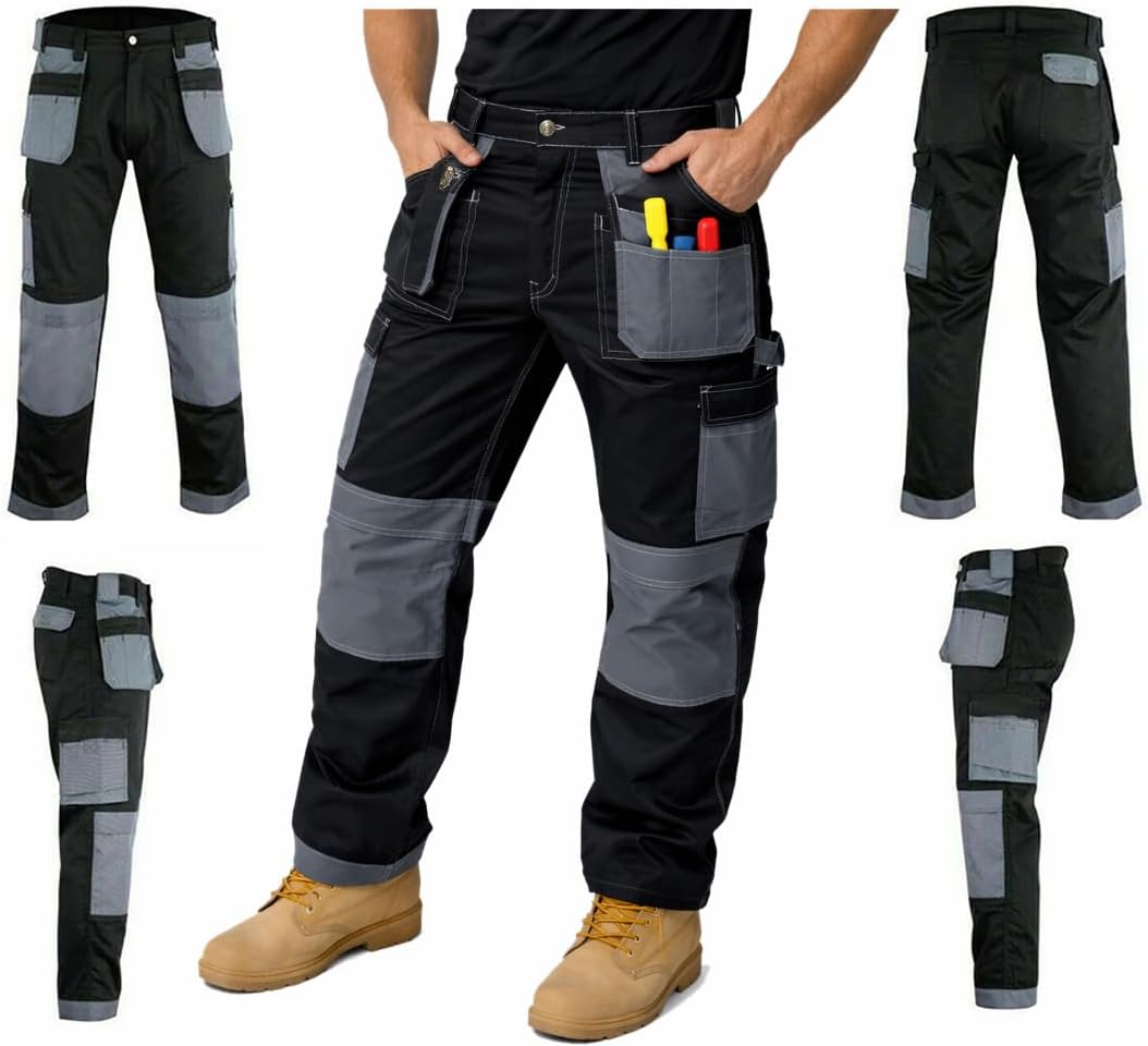 GRS Multi Pockets Mens Combat Cargo Work Trouser with Knee Pad Pockets (Various Sizes and Colours: 28" - 50")