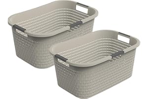 Rotho Country 2er-Set Wäschekorb 40l, Kunststoff (PP) BPA-frei, 40l (58.0 x 38.9 x 25.1 cm) (Beige)