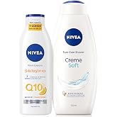 Nivea Creme Soft Kremsi Dokunuş Duş Jeli 750ml ve Q10 Sıkılaştırıcı Nemlendrici V&uuml;cut Bakım Losyonu 250ml