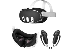 Inhugo Protective Cover Set for Quest 3,Front Cover+Controller Covers+Face cover+Lens Cover for Quest 3,Sweatproof Dustproof,Replacement Accessories for Quest 3,Improve VR Experience (Black)