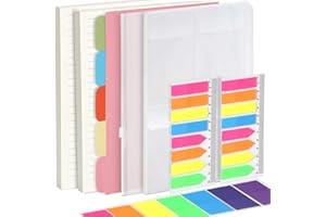 FANDAMEI Refillable Notebook Accessories Set - 2 Pack Lined Paper + 5 Dividers + 460 Note Flags + Zipper Pockets/ 3 Binder Pockets for A5 Refills