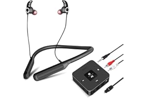 Golvery Bluetooth Headphones Transmitter for TV Watching, Neckband Wireless Stereo Earphones Earbuds Set w/Transmitter Adapter for Optical Digital RCA 3.5mm Aux TVs, Plug n Play No Audio Delay