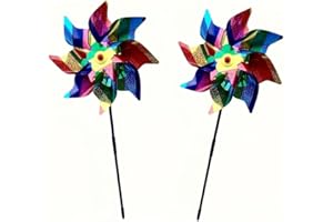 Tinyuet Molinos de Viento Antipájaros, Molinos de Viento reflectivos - 2 Unidades, Repelente Reflectivo Multicolor para Balcón, Terraza, Huertos y Áreas Verdes – Strisce Laser