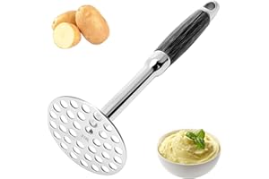 JABNOW Aplastador de Patatas Acero Inoxidable Prensador, Machacador de Patatas con Mango Ergonómico de Madera, Utensilios Cocina para Puré de Patatas, Frutas y Vegetales -25.6 x 8.5cm