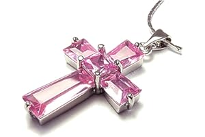 RIZILIA Crucifix Cross Pendant with 45cm(18") Chain & Trapezoid Square Cut Gemstones CZ [7 Colours available] in 18K White Gold Plated, Simple Modern Elegance