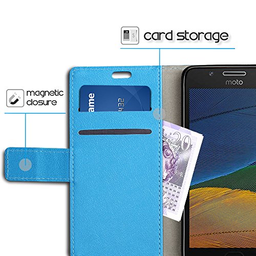 SLEO Funda Moto G5  Cartera Carcasa Piel PU Suave Flip Folio Caja Super Delgado  Estilo Libro Soporte Plegable y Cierre Magn  tico  para Motorola Moto G5 - Azul
