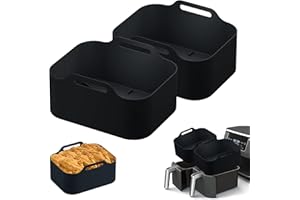 2PCS Silicone Liners for Ninja Dual Air Fryer AF400UK, AF500UK, AF451UK & Tower T17088, Tuuyee 7.87inch Silicone Air Fryer Liners, Ninja Dual Air Fryer Accessories (Black)