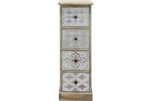 Rebecca Mobili Cassettiera Piccola, Organizer Stretto 4 Cassetti, Legno Bianco Beige, Stile Vintage, Arredo Casa - Misure: 80,5 x 29 x 25 cm (HxLxP) - Art. RE6536