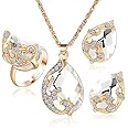 Shining Diva Fashion Latest Stylish Design Fancy Crystal Ring Earrings Pendant Necklace Jewellery Set for Women | 3 Pcs Combo Jewellery Wedding Anniversary Birthday Engagement Valentine Gift Set