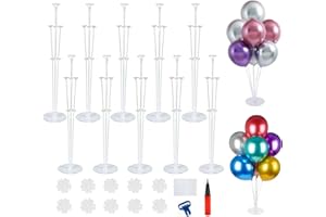 MEETOZ 10 Sets Balloon Stand Kits,Balloon Stand with Air Pump and Base,Reusable 70CM Stands for Table & Floor for Birthday,Graduation,Table Party Decorations