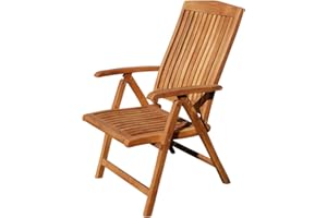 ALEOS. Teak Design Hochlehner Gartensessel Gartenstuhl Sessel Holzsessel Klappsessel Gartenmöbel Holz sehr robust 7fach-verstellbar Modell: Tobago, Größe:1 Stück