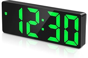 ORIA Cyfrowy budzik LED, nowoczesny zegar stołowy, budzik z kontrolą dźwięku, 3 poziomy jasności/3 alarmy, data/godzina/temperatura, zasilanie bateryjne / USB – zielony