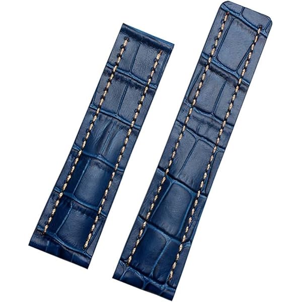 RIOS1931 20mm /18 Deutsch für Breitling Faltschließe Kalbsleder handgemacht Uhrenarmband Krokoprägung blau Marine