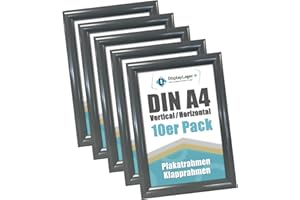 DisplayLager - 10 Pezzi A4 Cornice a Scatto da 25 mm, Profilo in Alluminio Anthrazite Grigio Disco di Protezione antiriflesso e Materiale di Fissaggio