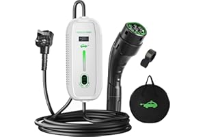 Yigowyigo EV Charger Cable Type 2 to 3 Pin Plug Max. 3.3kW, 6/8/10/13A Adjustable Current Electric Car Charger with LED indicator, 1-12 Hours Delayed Type 2 Charging Cable 3 Pin with Bag (6M)
